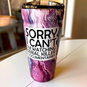 Hand Painted Thermal Cup w/Lid Murder Documentaries